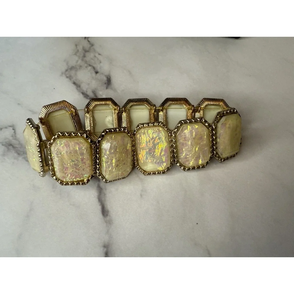 fashion jewelry stretch‎ bracelet antique gold with faux moon stone